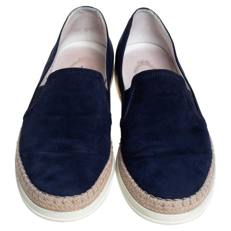 Pre Owned Tod's Navy Blue Suede Espadrille Slip On Sneakers Size 39.5