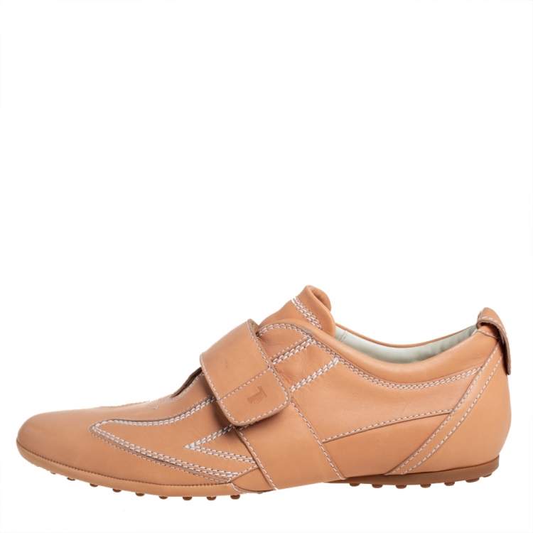 Pre Owned Tod's Brown Leather Velcro Low Top Sneakers Size 40