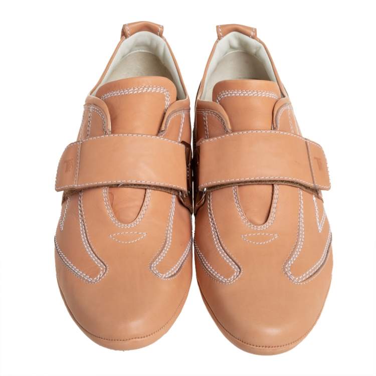 Pre Owned Tod's Brown Leather Velcro Low Top Sneakers Size 40