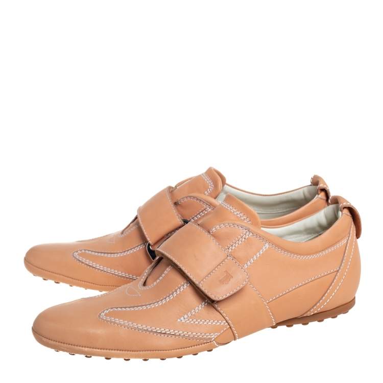 Pre Owned Tod's Brown Leather Velcro Low Top Sneakers Size 40