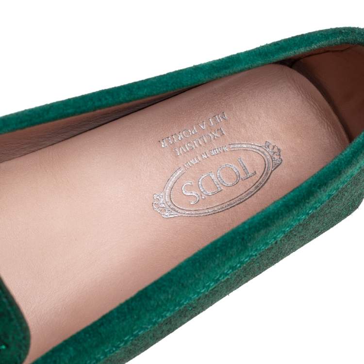مملوكة مسبقًا Tod's Green Glitter Penny Slip On Loafers Size 39.5