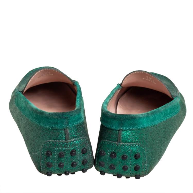 مملوكة مسبقًا Tod's Green Glitter Penny Slip On Loafers Size 39.5