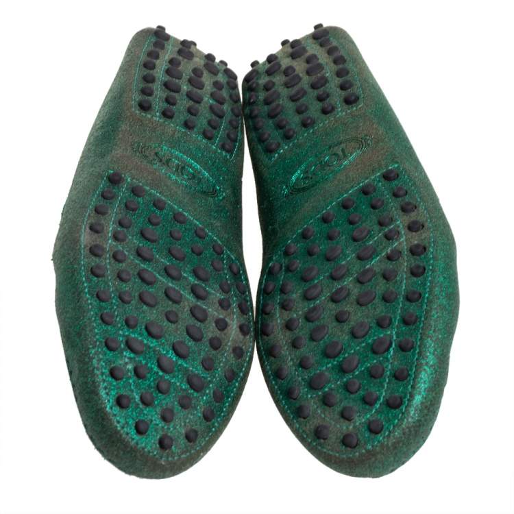 مملوكة مسبقًا Tod's Green Glitter Penny Slip On Loafers Size 39.5