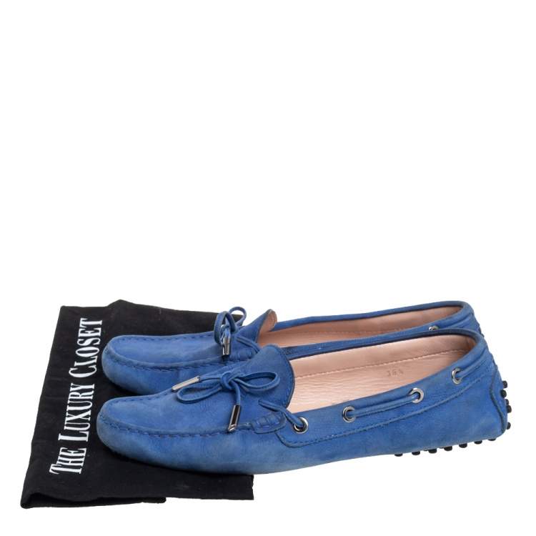 Pre Owned Tod's Blue Nubuck  Gommino Slip On Loafers Size 38.5