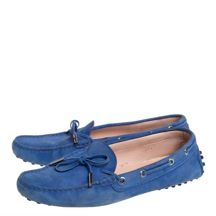 Pre Owned Tod's Blue Nubuck  Gommino Slip On Loafers Size 38.5