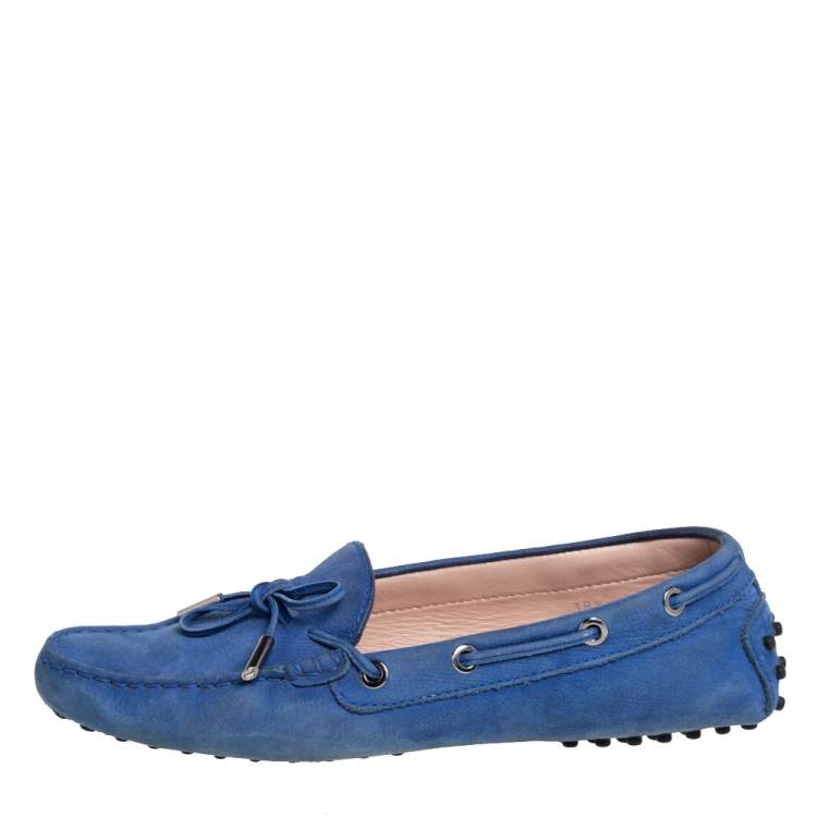 Pre Owned Tod's Blue Nubuck  Gommino Slip On Loafers Size 38.5