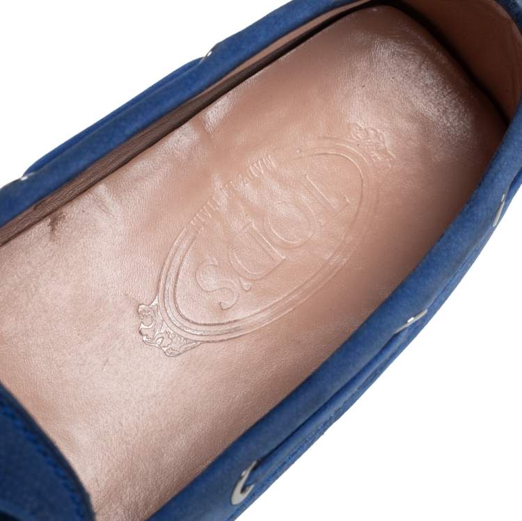 Pre Owned Tod's Blue Nubuck  Gommino Slip On Loafers Size 38.5