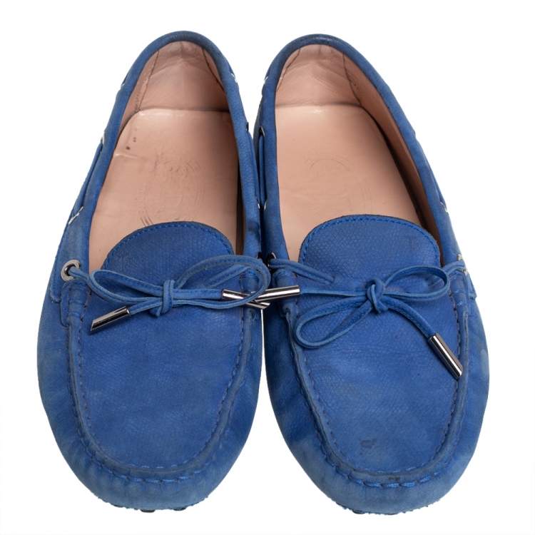 Pre Owned Tod's Blue Nubuck  Gommino Slip On Loafers Size 38.5