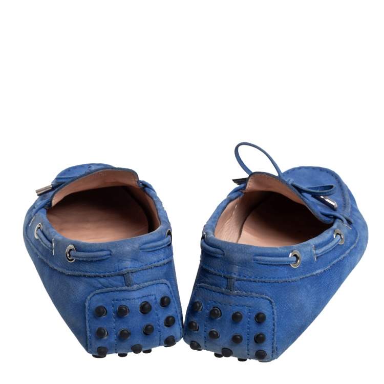 Pre Owned Tod's Blue Nubuck  Gommino Slip On Loafers Size 38.5