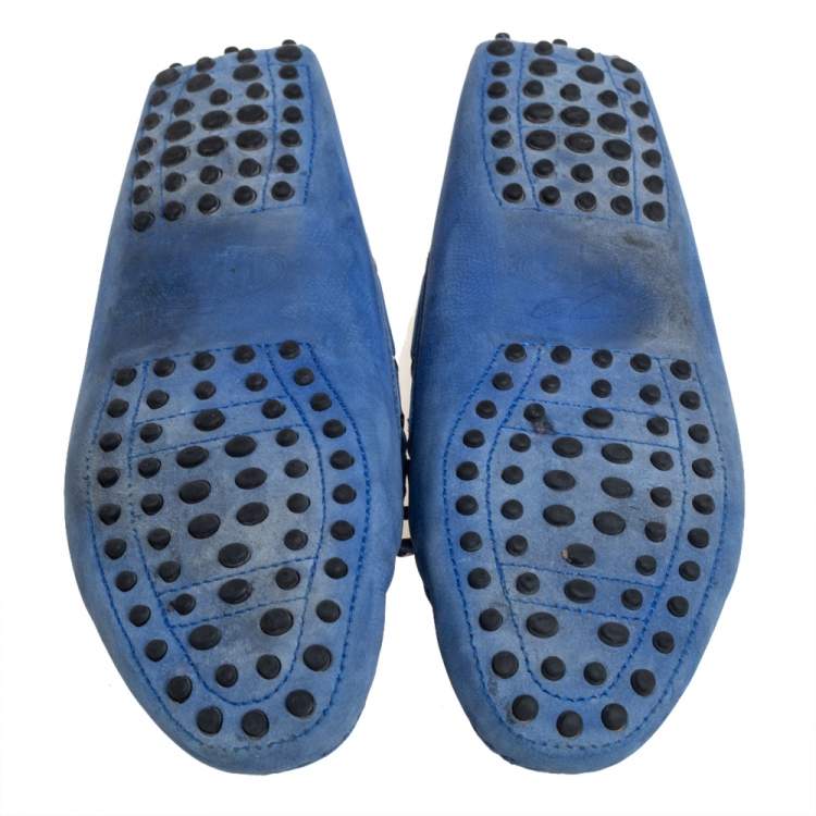 Pre Owned Tod's Blue Nubuck  Gommino Slip On Loafers Size 38.5