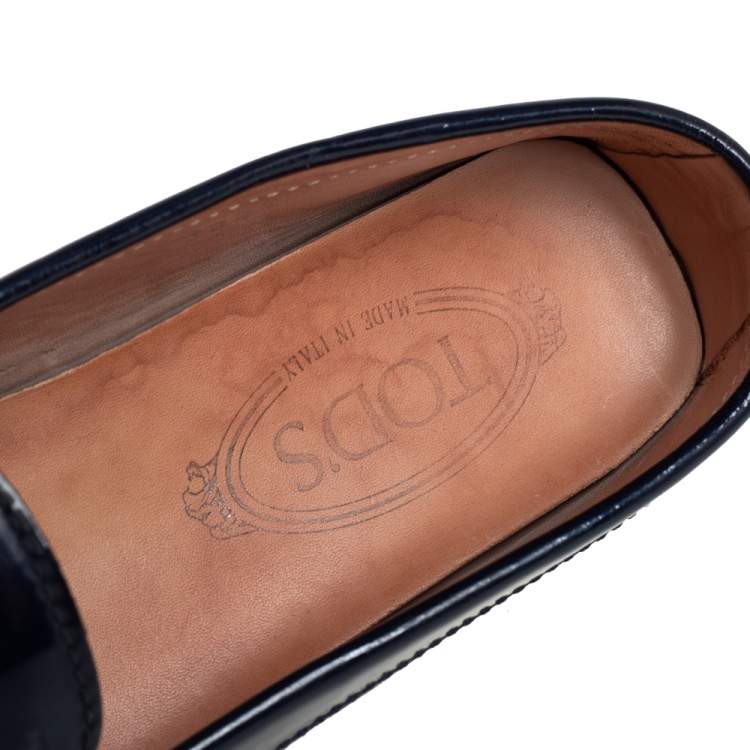 Pre Owned Tod's Blue Patent Leather Slip On Loafers Size 38.5 