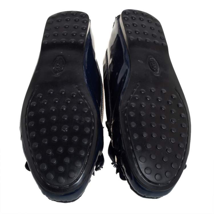 Pre Owned Tod's Blue Patent Leather Slip On Loafers Size 38.5 