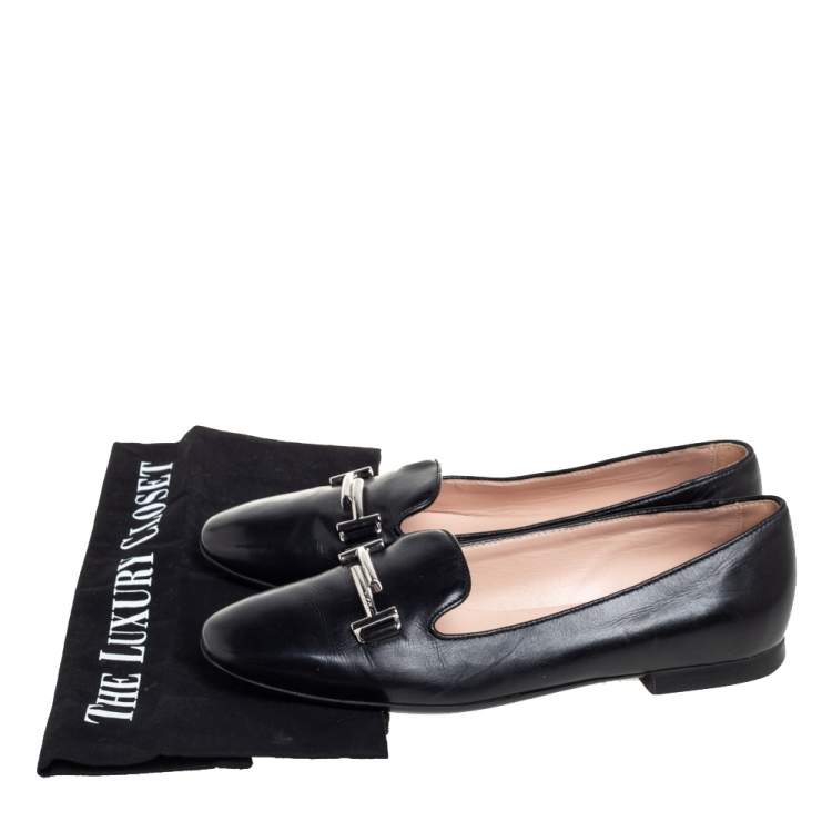 مملوكة مسبقًا Tod's Black Leather Smoking Slipper Loafers Size 37