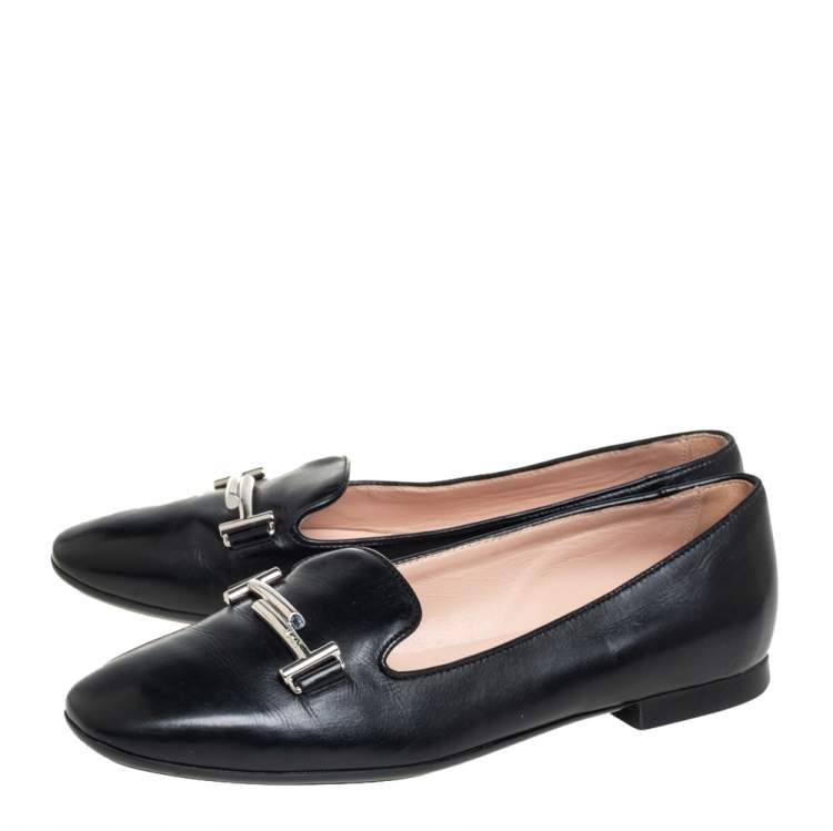 مملوكة مسبقًا Tod's Black Leather Smoking Slipper Loafers Size 37