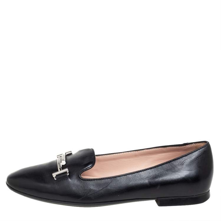 مملوكة مسبقًا Tod's Black Leather Smoking Slipper Loafers Size 37