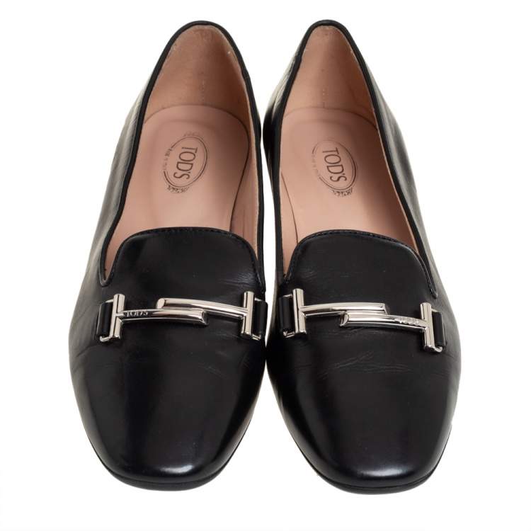 مملوكة مسبقًا Tod's Black Leather Smoking Slipper Loafers Size 37