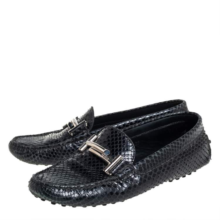 Pre Owned Tod's Black Python Double T Slip On Loafers Size 37