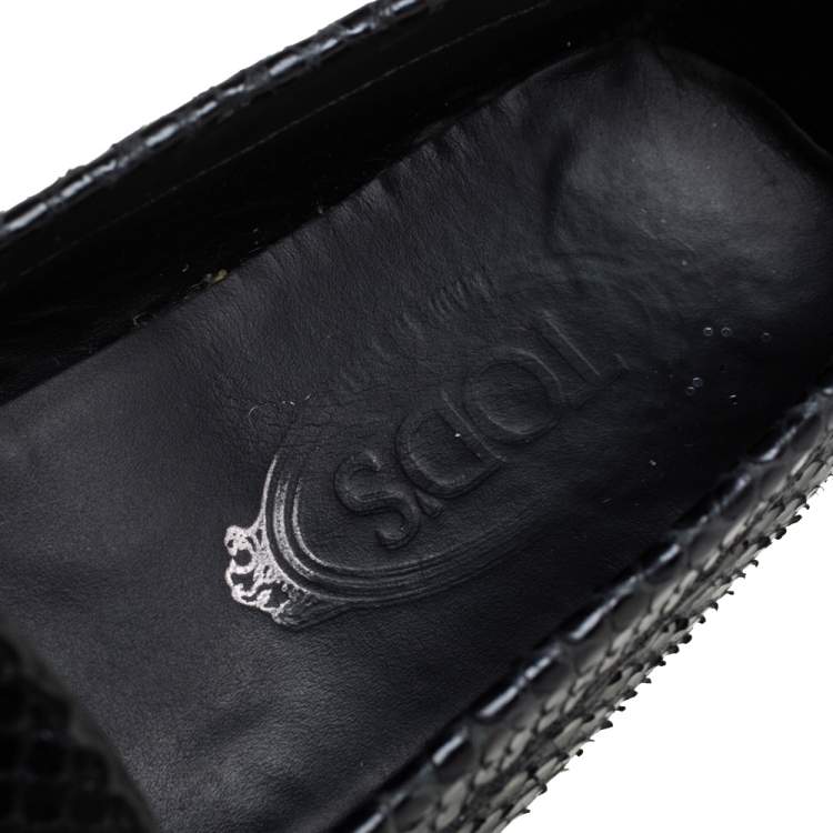 Pre Owned Tod's Black Python Double T Slip On Loafers Size 37