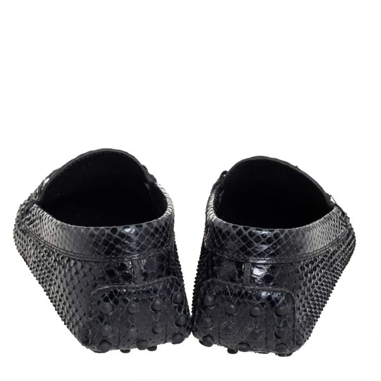 Pre Owned Tod's Black Python Double T Slip On Loafers Size 37