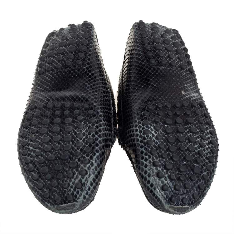 Pre Owned Tod's Black Python Double T Slip On Loafers Size 37