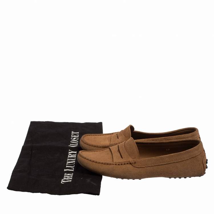 Pre Owned Tod's Brown Suede Penny Slip On Loafers Size 37
