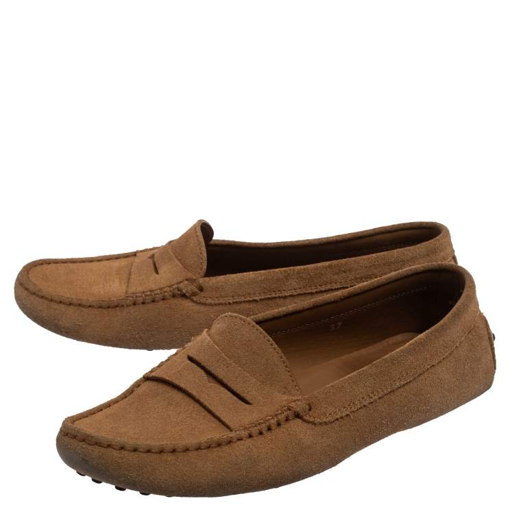Pre Owned Tod's Brown Suede Penny Slip On Loafers Size 37