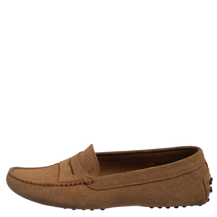 Pre Owned Tod's Brown Suede Penny Slip On Loafers Size 37