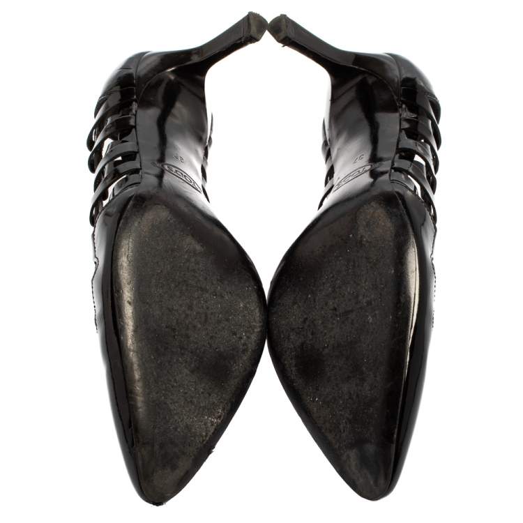 Pre Owned Tod's Black Patent Leather Cut Out Pointed Toe Pumps Size 37