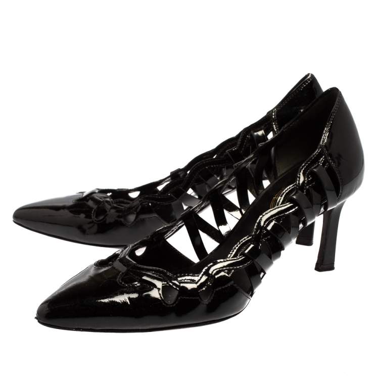 Pre Owned Tod's Black Patent Leather Cut Out Pointed Toe Pumps Size 37