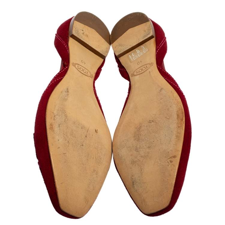 Pre Owned Tod’s Red Suede Cut Out Slip On Loafers Size 40