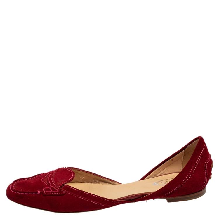 Pre Owned Tod’s Red Suede Cut Out Slip On Loafers Size 40