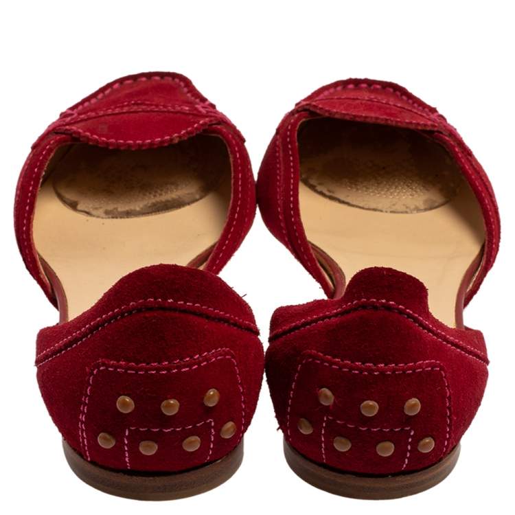 Pre Owned Tod’s Red Suede Cut Out Slip On Loafers Size 40