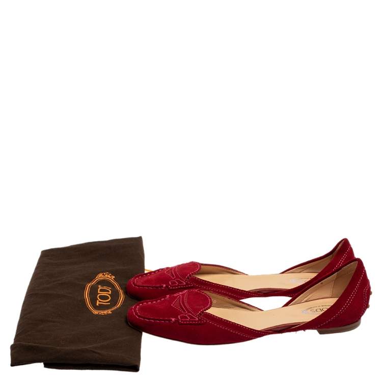 Pre Owned Tod’s Red Suede Cut Out Slip On Loafers Size 40