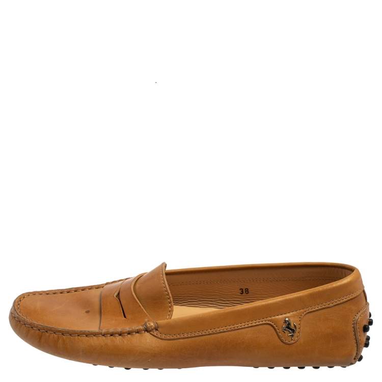 Pre Owned Tod's For Ferrari Tan Leather Slip On Loafers Size 38