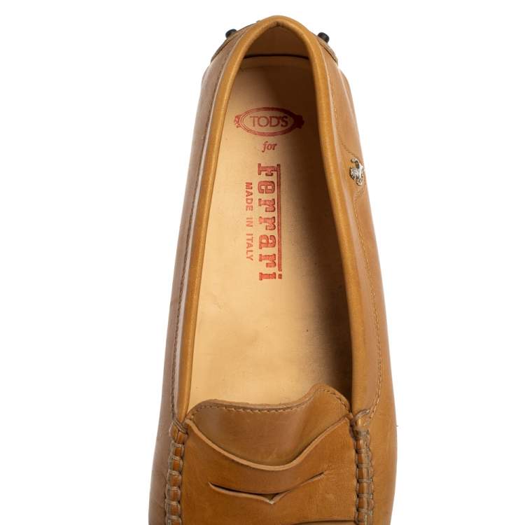 Pre Owned Tod's For Ferrari Tan Leather Slip On Loafers Size 38