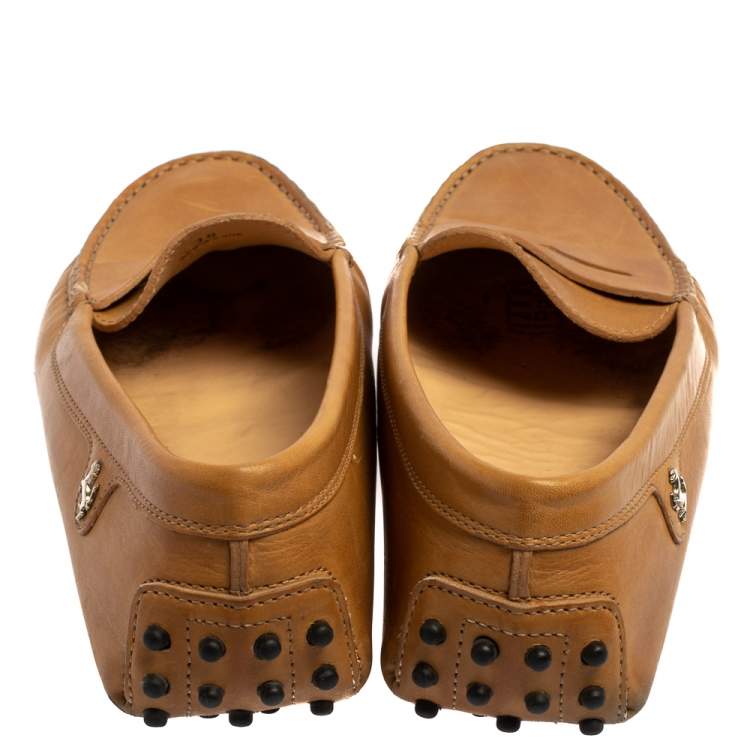 Pre Owned Tod's For Ferrari Tan Leather Slip On Loafers Size 38