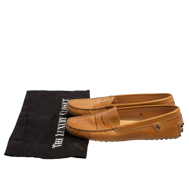 Pre Owned Tod's For Ferrari Tan Leather Slip On Loafers Size 38