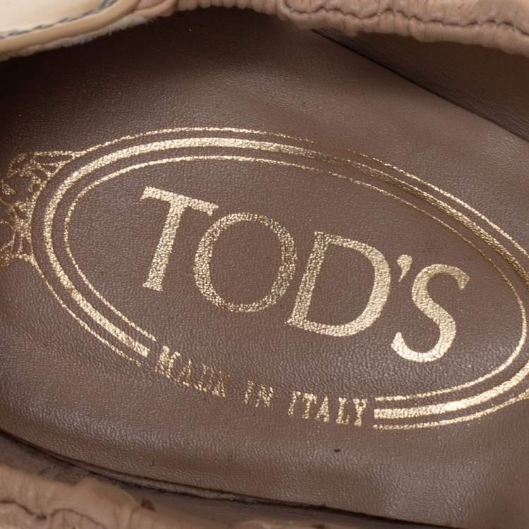 Pre Owned Tod's Beige Leather And Patent Circle Laser Cut Scrunch Ballet Flats Size 40