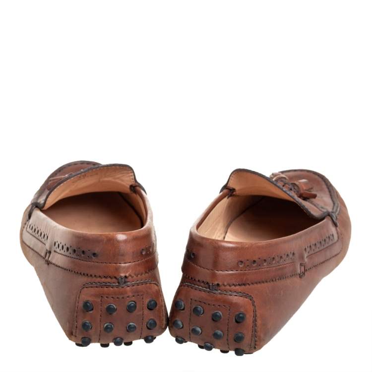 مملوكة مسبقًا Tod's Tan Leather Tassel Embellished Loafers Size 39