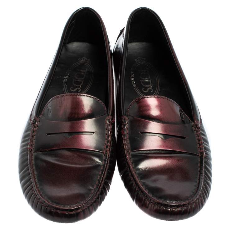 Pre Owned Tod's Two Tone Leather Gommino Penny Slip On Loafers Size 38.5