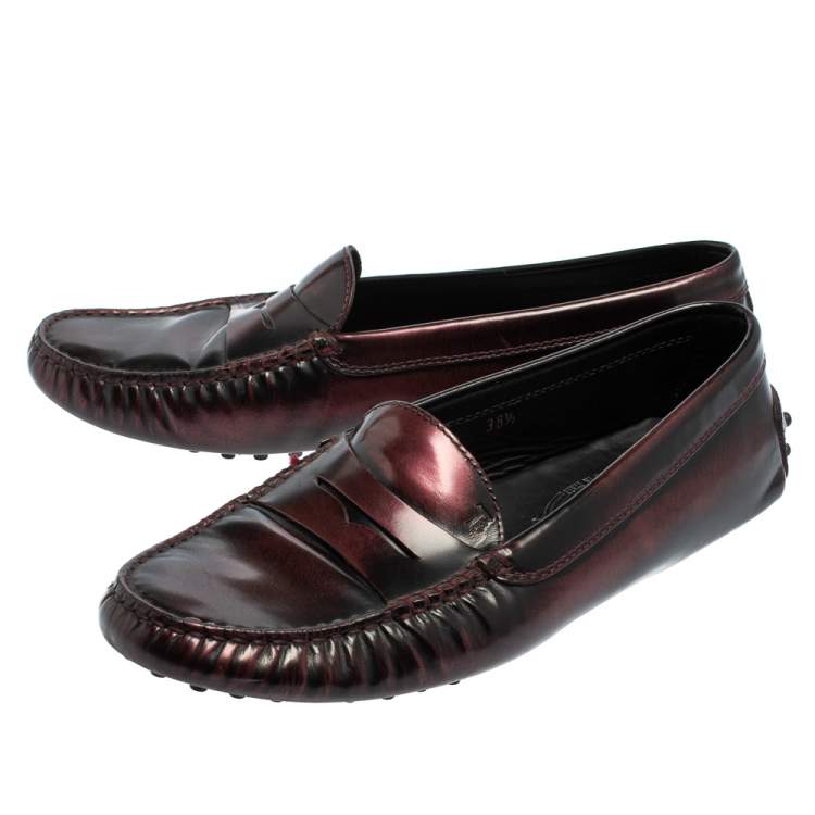 Pre Owned Tod's Two Tone Leather Gommino Penny Slip On Loafers Size 38.5