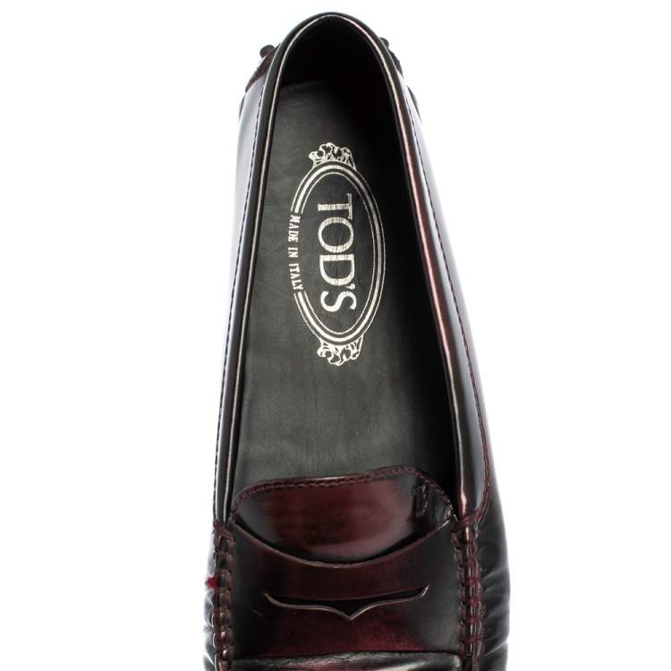 Pre Owned Tod's Two Tone Leather Gommino Penny Slip On Loafers Size 38.5