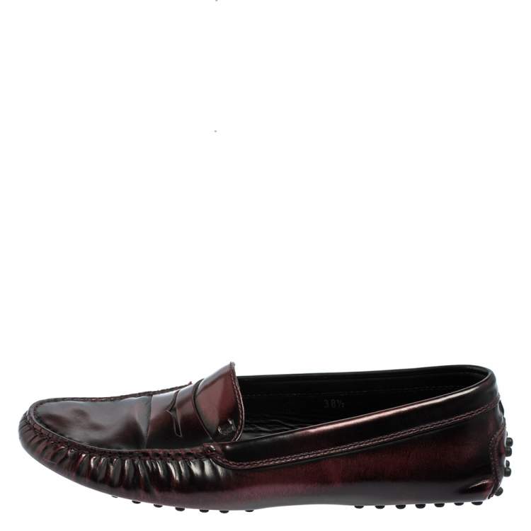 Pre Owned Tod's Two Tone Leather Gommino Penny Slip On Loafers Size 38.5