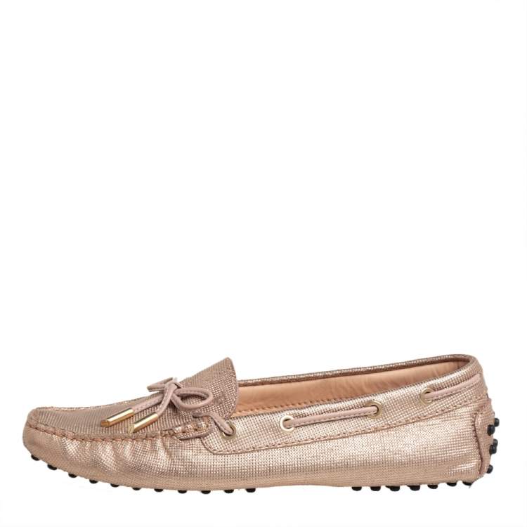 Pre Owned Tod's Gold Textured Leather City Gommino Driving Loafers Size 39