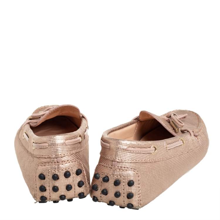 Pre Owned Tod's Gold Textured Leather City Gommino Driving Loafers Size 39
