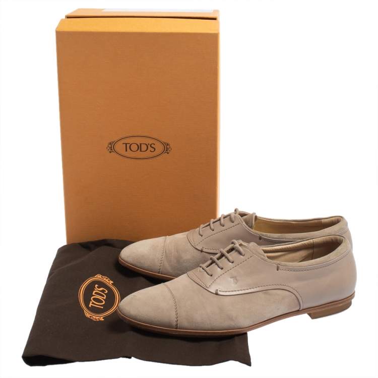 Pre Owned Tod's Beige Suede Lace Up Oxfords Size 41