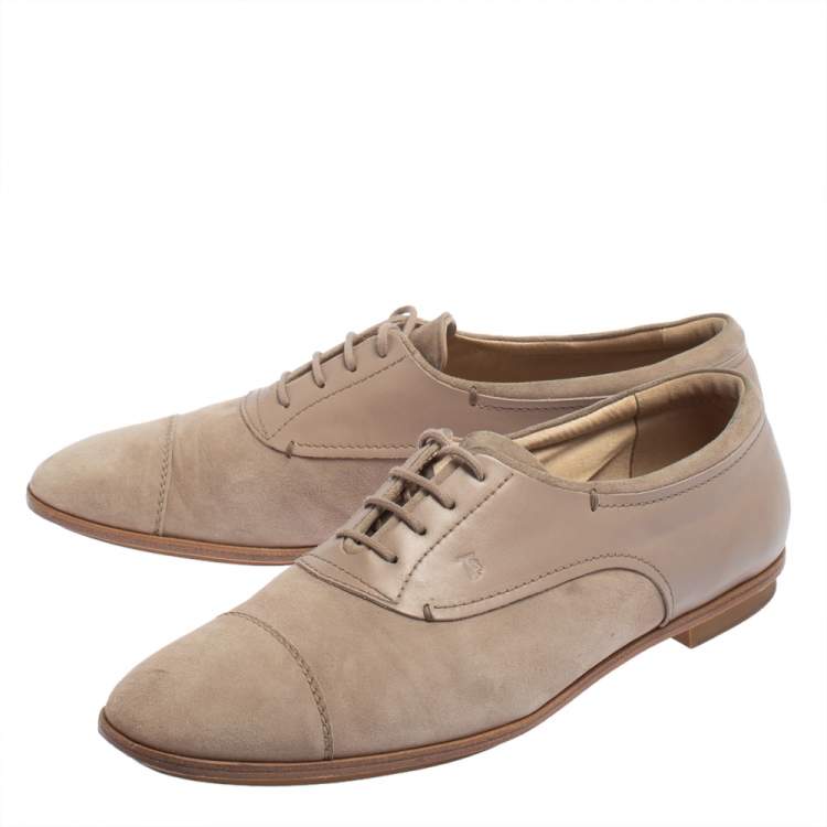 Pre Owned Tod's Beige Suede Lace Up Oxfords Size 41