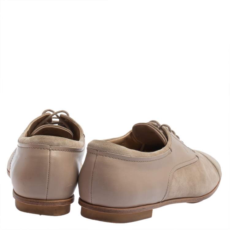 Pre Owned Tod's Beige Suede Lace Up Oxfords Size 41