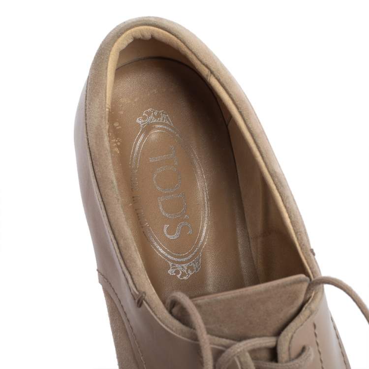 Pre Owned Tod's Beige Suede Lace Up Oxfords Size 41