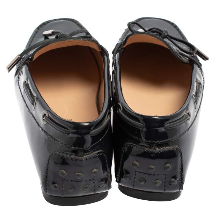 Pre Owned Tod's Blue Patent Leather City Gommino Driving Loafers Size 36.5